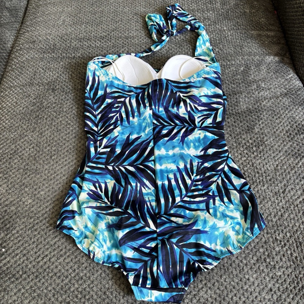 NWOT Ruby Ribbon Riviera Blue Tropical 1 Piece Swim Bathing Suit Size 12 Control - Picture 5 of 5